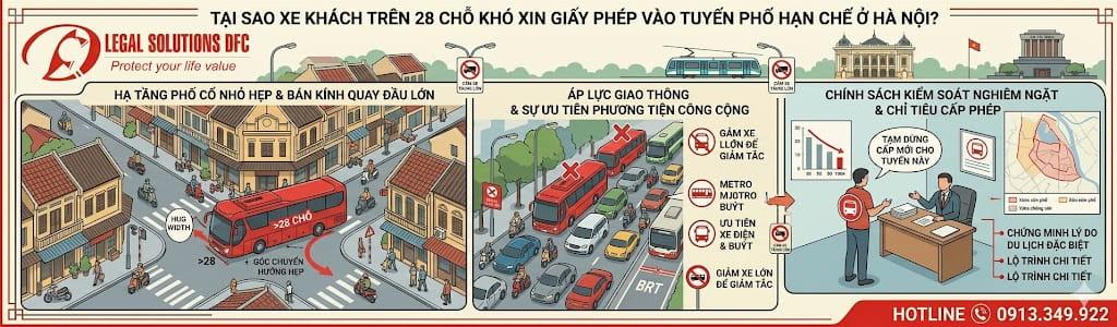 TẠI SAO XE KHÁCH TRÊN 28 CHỖ KHÓ XIN GIẤY PHÉP VÀO TUYẾN PHỐ HẠN CHẾ Ở HÀ NỘI?